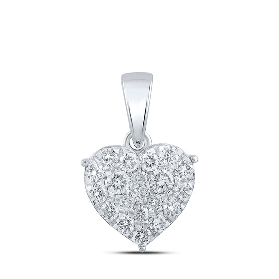 10k White Gold Womens Round Diamond Heart Pendant 1/2 Cttw