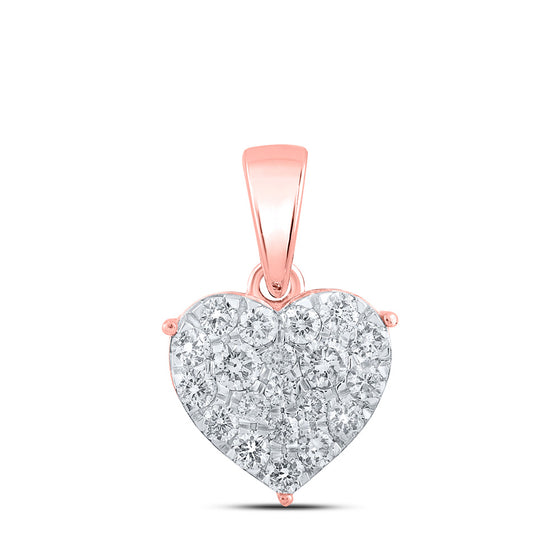 10k Rose Gold Womens Round Diamond Heart Pendant 1/2 Cttw