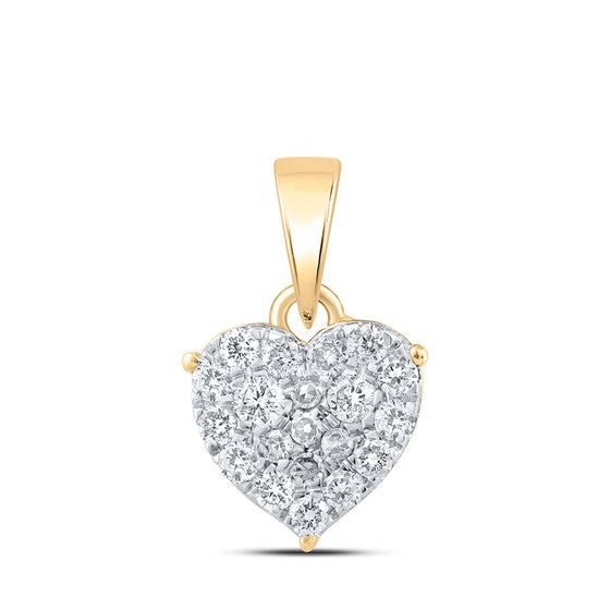 10k Yellow Gold Womens Round Diamond Heart Pendant 1/4 Cttw