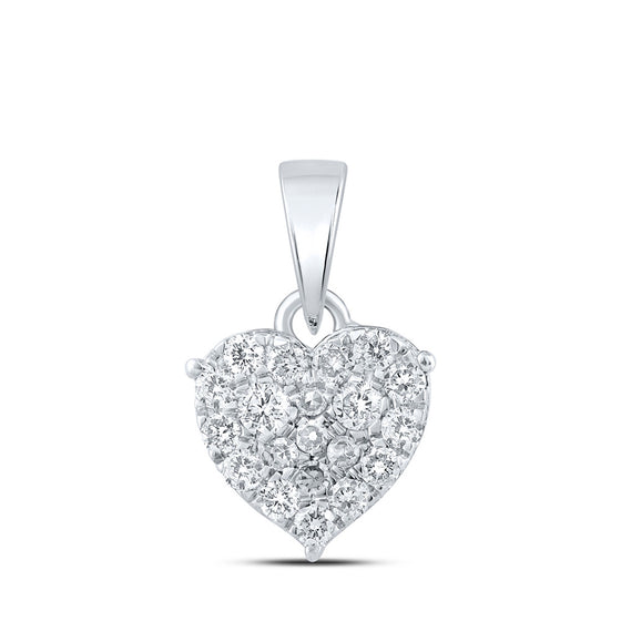 10k White Gold Womens Round Diamond Heart Pendant 1/4 Cttw
