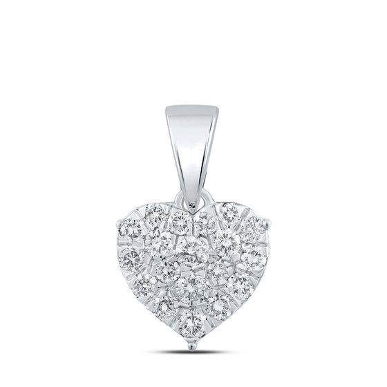 10k White Gold Womens Round Diamond Heart Pendant 1/6 Cttw