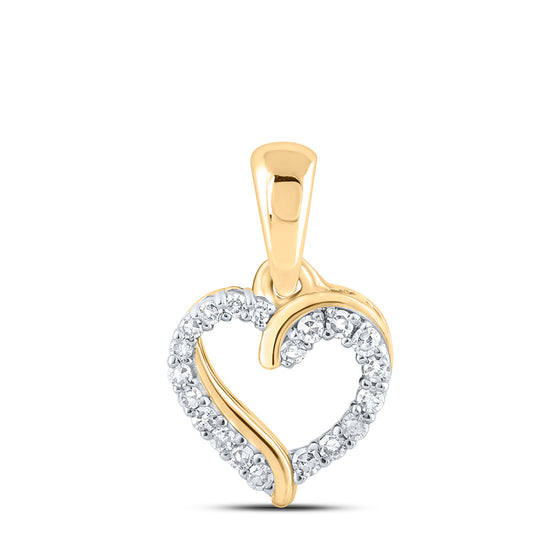 10k Yellow Gold Womens Round Diamond Heart Pendant 1/12 Cttw