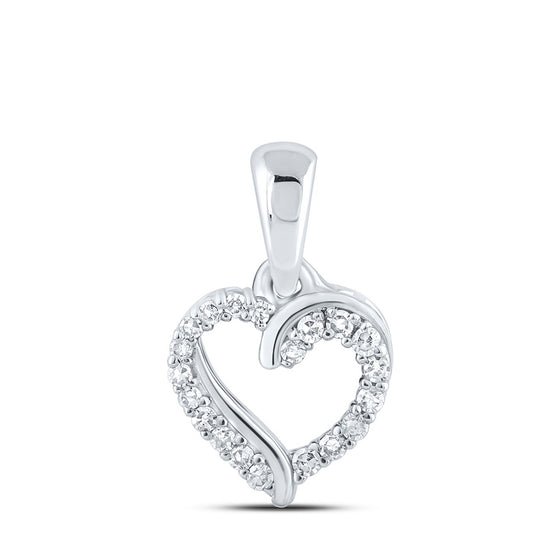 10k White Gold Womens Round Diamond Heart Pendant 1/12 Cttw