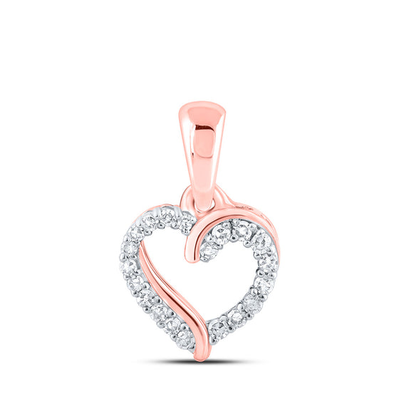 10k Rose Gold Womens Round Diamond Heart Pendant 1/12 Cttw