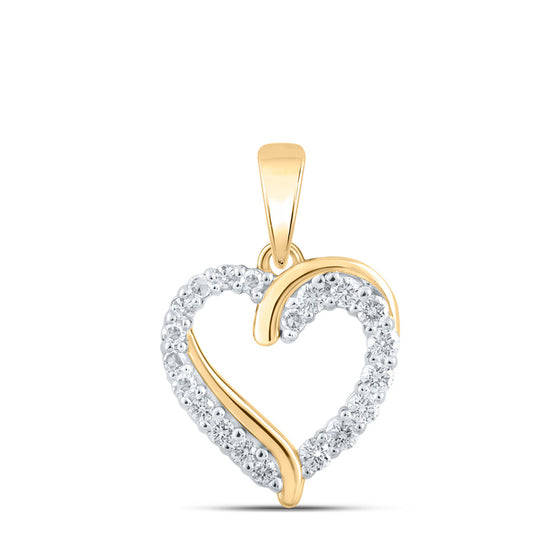 10k Yellow Gold Womens Round Diamond Heart Pendant 1/4 Cttw