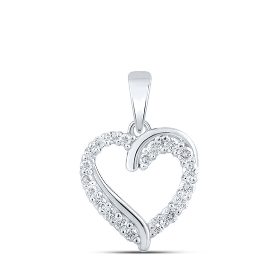 10k White Gold Womens Round Diamond Heart Pendant 1/4 Cttw
