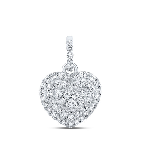 10k White Gold Womens Round Diamond Heart Pendant 1/4 Cttw