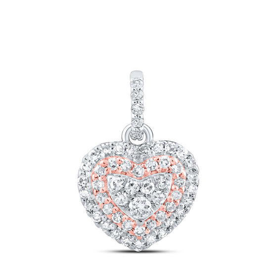 10k Two-tone Gold Womens Round Diamond Heart Pendant 1/4 Cttw