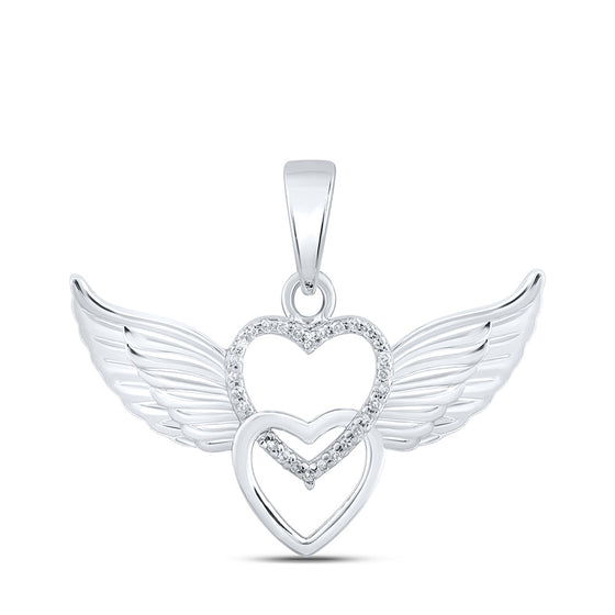 10k White Gold Womens Round Diamond Wing Heart Pendant 1/20 Cttw