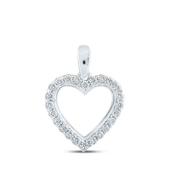 10k White Gold Womens Round Diamond Heart Pendant 1/4 Cttw