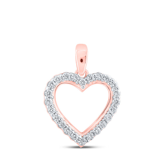 10k Rose Gold Womens Round Diamond Heart Pendant 1/4 Cttw