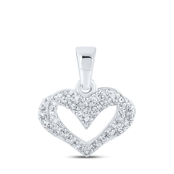 10k White Gold Womens Round Diamond Heart Pendant 1/4 Cttw
