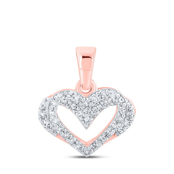 10k Rose Gold Womens Round Diamond Heart Pendant 1/4 Cttw