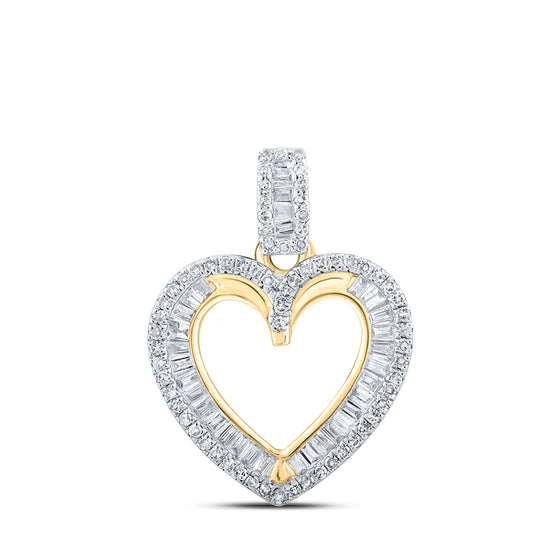 10k Yellow Gold Womens Round Diamond Heart Pendant 3/8 Cttw