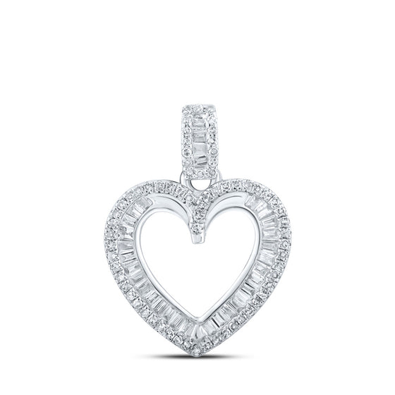 10k White Gold Womens Round Diamond Heart Pendant 3/8 Cttw