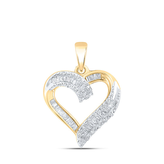10k Yellow Gold Womens Baguette Diamond Heart Pendant 1/4 Cttw