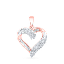  10k Rose Gold Womens Baguette Diamond Heart Pendant 1/4 Cttw