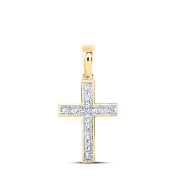 10k Yellow Gold Womens Round Diamond Cross Pendant 1/10 Cttw