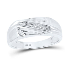  10k White Gold Mens Round Diamond Diagonal Row Wedding Band Ring 1/8 Cttw