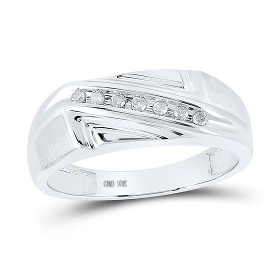 10k White Gold Mens Round Diamond Diagonal Row Wedding Band Ring 1/8 Cttw