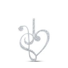  10k White Gold Womens Round Diamond Treble Heart Pendant 1/3 Cttw