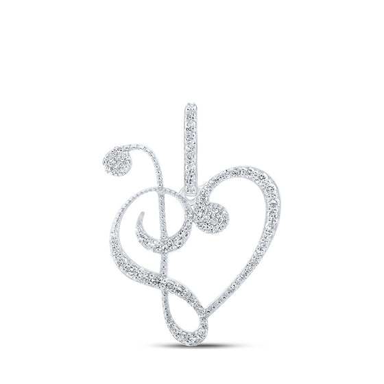 10k White Gold Womens Round Diamond Treble Heart Pendant 1/3 Cttw