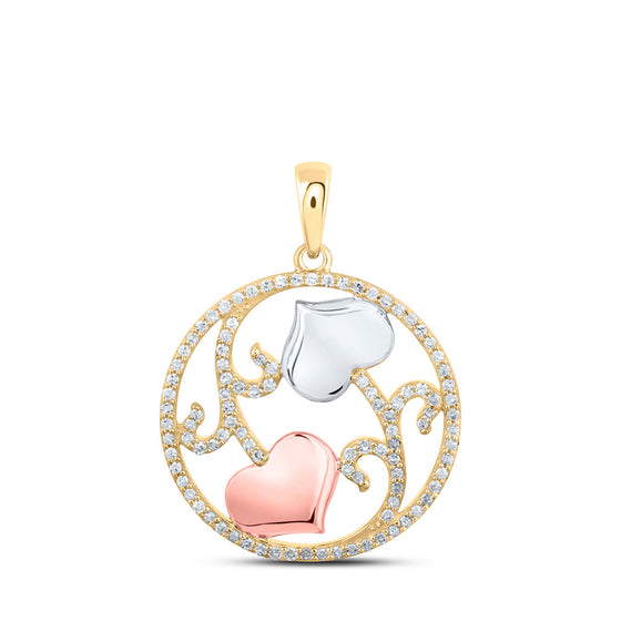 10k Yellow Gold Womens Round Diamond Circle Flower Heart Pendant 1/3 Cttw