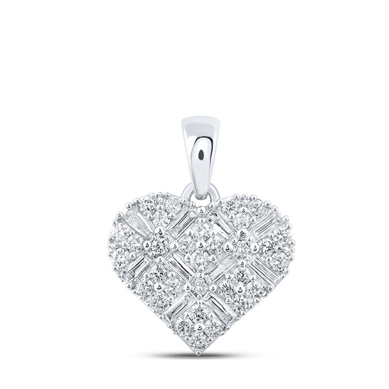 10k White Gold Womens Baguette Diamond Heart Pendant 5/8 Cttw
