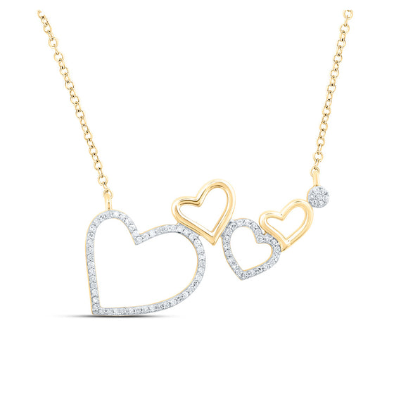 10k Yellow Gold Womens Round Diamond Heart Necklace 1/6 Cttw