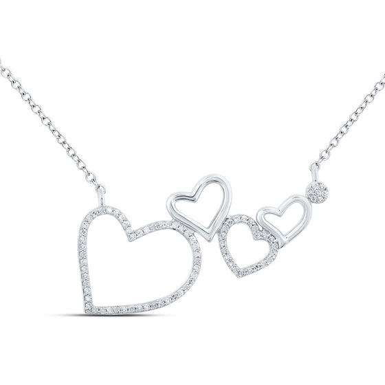 10k White Gold Womens Round Diamond Heart Necklace 1/6 Cttw