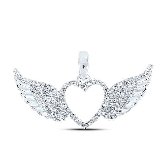 10k White Gold Womens Round Diamond Wing Heart Pendant 1/4 Cttw
