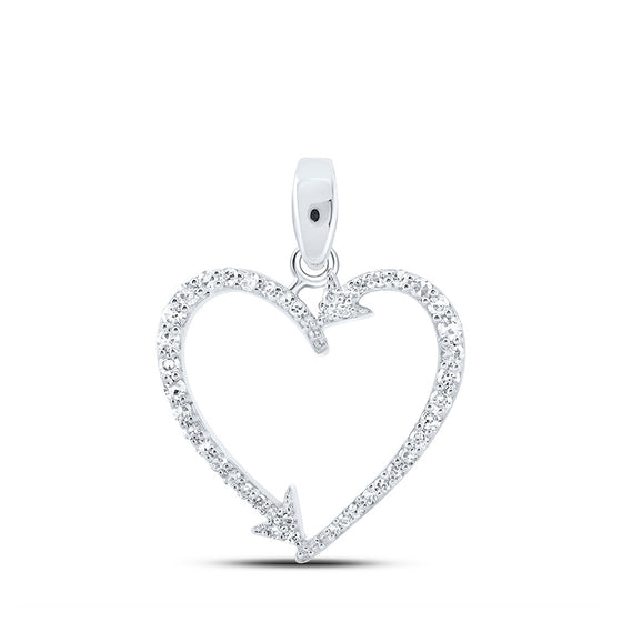 10k White Gold Womens Round Diamond Arrow Heart Pendant 1/5 Cttw