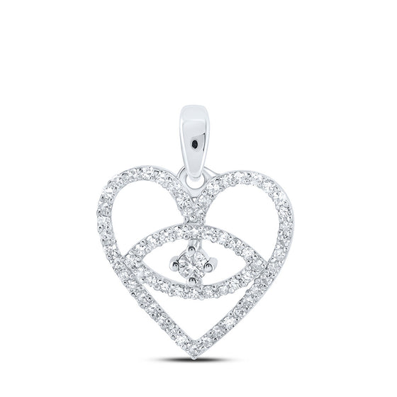 10k White Gold Womens Round Diamond Eye Heart Pendant 1/3 Cttw