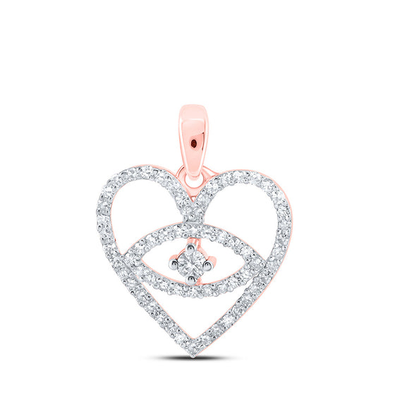 10k Rose Gold Womens Round Diamond Eye Heart Pendant 1/3 Cttw