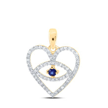  10k Yellow Gold Womens Round Blue Sapphire Diamond Eye Heart Pendant 1/3 Cttw
