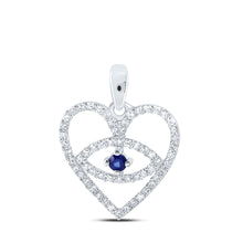  10k White Gold Womens Round Blue Sapphire Diamond Eye Heart Pendant 1/3 Cttw