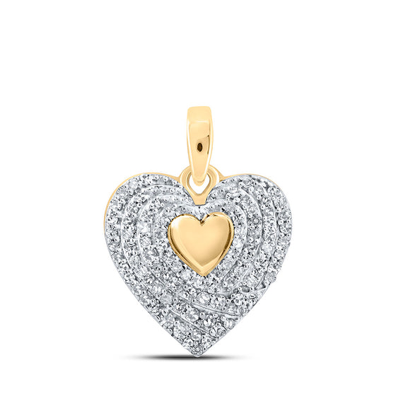 10k Yellow Gold Womens Round Diamond Heart Pendant 1/4 Cttw