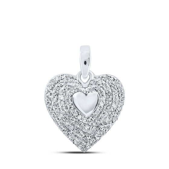 10k White Gold Womens Round Diamond Heart Pendant 1/4 Cttw