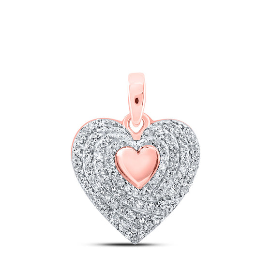 10k Rose Gold Womens Round Diamond Heart Pendant 1/4 Cttw