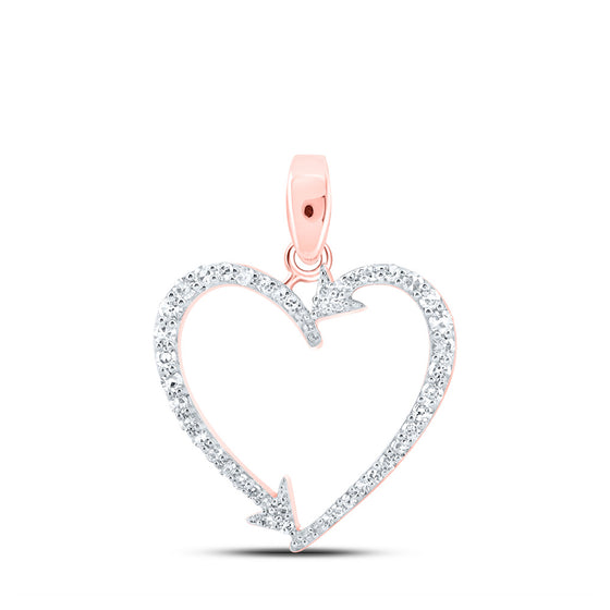 10k Rose Gold Womens Round Diamond Arrow Heart Pendant 1/5 Cttw