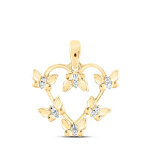  Yellow-tone Sterling Silver Womens Round Diamond Butterfly Heart Pendant 1/20 Cttw