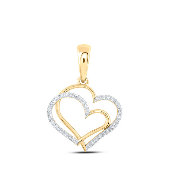 10k Yellow Gold Womens Round Diamond Heart Pendant 1/8 Cttw