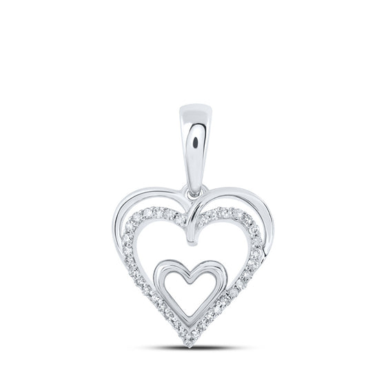 10k White Gold Womens Round Diamond Heart Pendant 1/10 Cttw
