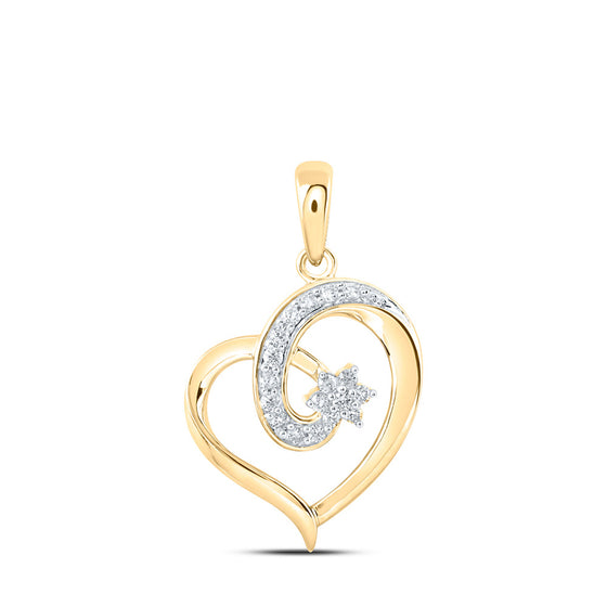 10k Yellow Gold Womens Round Diamond Heart Pendant 1/6 Cttw