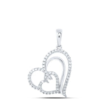  10k White Gold Womens Round Diamond Heart Pendant 3/8 Cttw