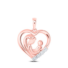  10k Rose Gold Womens Round Diamond Mother Child Heart Pendant 1/5 Cttw