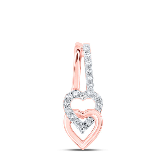 10k Rose Gold Womens Round Diamond Heart Pendant 1/10 Cttw
