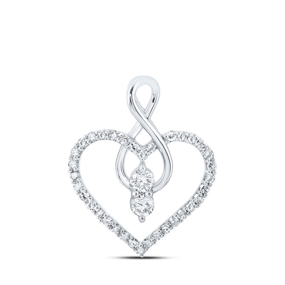 10k White Gold Womens Round Diamond Heart Pendant 1/3 Cttw
