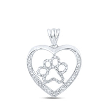  10k White Gold Womens Round Diamond Paw Heart Pendant 1/3 Cttw