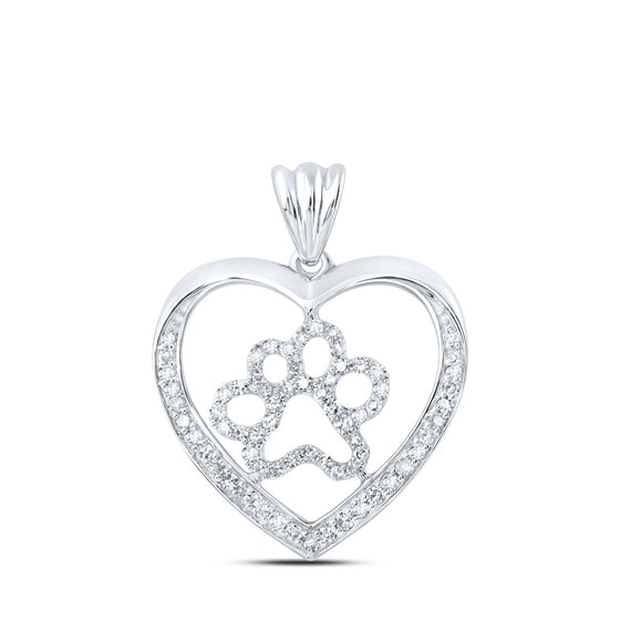 10k White Gold Womens Round Diamond Paw Heart Pendant 1/3 Cttw